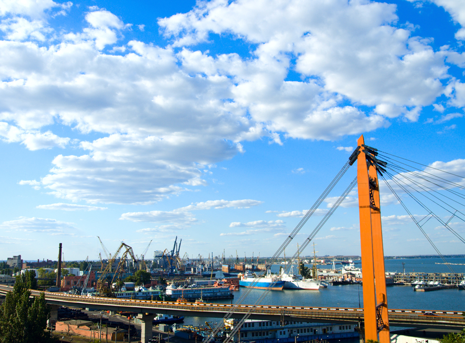 marine port in Odessa with suspended road. South Ukraine
