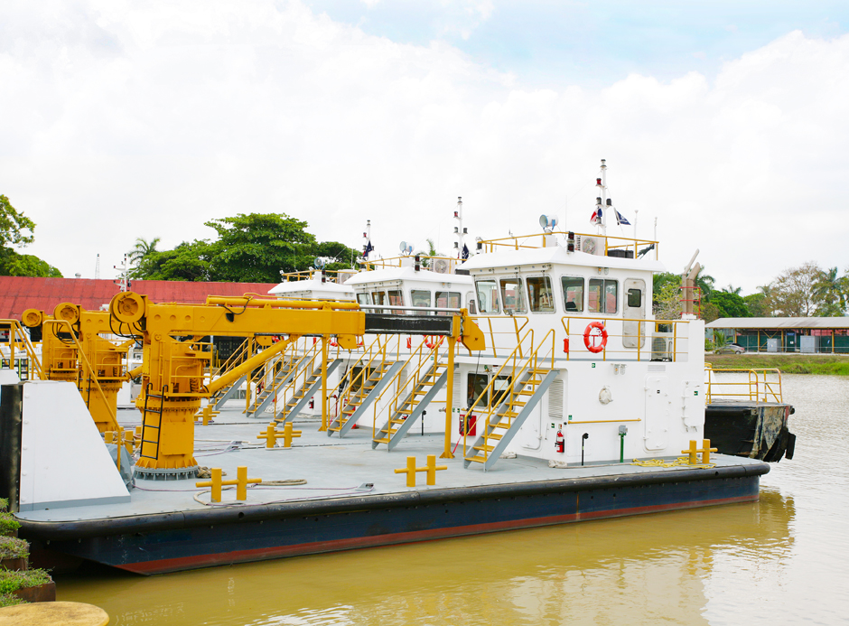 Cargo ships in the industrial port in Panama Canal